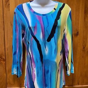 Kiley Watercolor Colorful Knit Top, Blouse. Long Sleeve Size Small